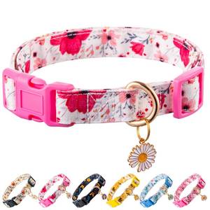 lot 3178 image: Raisingwell Cotton Dog Collar Light Pink Flower Pattern for Boys and Girls Cute Dog Collars Summer Fall Gift Adjustable for Medium to Large Breed Dogs (M)