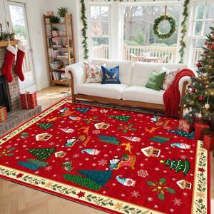 Christmas Area Rug - 8x10 Washable Non-Slip Carpet for Living Room Throw Soft Area Rug for Bedroom, Snowflake Holiday Decor Accent Floor Green Tree Rug for Kitchen Entryway Dining Room - Retails $80