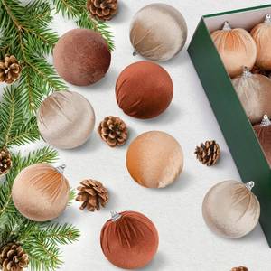 lot 3192 image: Funzhan 16 Pcs Champagne Velvet Christmas Ornaments Balls 3.15 Hanging Shatterproof Bauble Handmade Balls Xmas Trees Decoration for Birthday Halloween Holiday Party Wedding Decor Brown