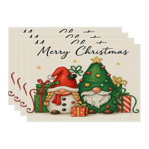 lot 3209 image: QIAVIVID Snowman Cardinals Trees Christmas Placemats, 12x18 Inch Seasonal Winter Xmas Holiday Washable Table Mats Set of 4, Thanksgiving Party Kitchen Dining Decoration (Christmas Day -26, 12)