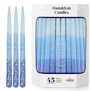 lot 3218 image: The Dreidel Company 3-Tone Blue Frost Dripless Hanukkah Candles, 1-Hour Burn Time, 45 Decorative Chanukah Candles
