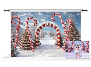 lot 3243 image: Kate Christmas Photography backdrops Winter Snow Candy Arch Photo Background Photo Props and Kids Holiday Party Decorations, 10x6.5ft
