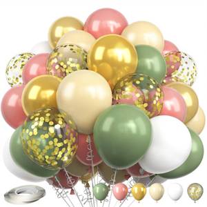 lot 3244 image: Metallic Gold Balloons, 60pcs Retro Green Pink Balloons - 12inch Sage Green Pink White Gold Confetti Balloons for Girls Jungle Birthday Baby Shower Wedding Party Decorations
