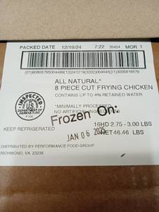 Bulk Natural Chicken Case - 8pc Cut -  Frozen Never Thawed -Retail: $125