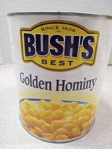 lot 155 image: Bushs Golden Hominy 108 oz.- Best by March 2027