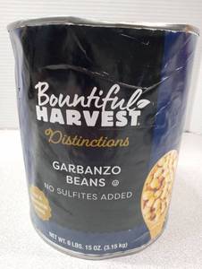 lot 159 image: Bountiful Harvest Distinctions Garbanzo Beans - Large Commercial Can - Best by date of May 12, 2023.