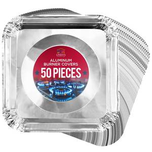 lot 312 image: Aluminium Gas Stove Burner Covers (50 Pack) - Disposable Gas Stove Cover Liners, Heat-Resistant Gas Stove Top Covers for Gas Burners and Stove Covers for Gas Stove Top the Perfect Kitchen Accessories
