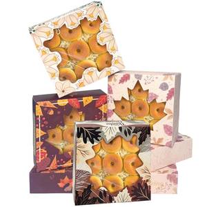 lot 377 image: qiqee Thanksgiving Cookie Boxes with Window Fall Maple Leaf Bakery Treat Box for Fall Harvest Wedding Thanksgiving Party Supplies (30packs 8x8x2.5)