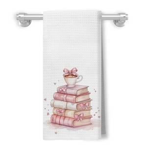 lot 383 image: XUNLURY Coquette Pink Bow Book Coffee Kitchen Towels, Coquette Preppy Hand Towels for Bathroom Decor, Retro Pink Bow Book Coffee Decorative Dish Tea Towels for Kitchen, 16x24 Inch