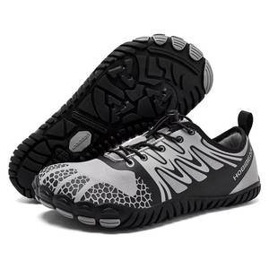 lot 390 image: HOBIBEAR Wide Toe Box Barefoot Shoes for Men Women Gym Minimalist Cross-Trainer Running Hike Grounded Footwear Non Slip Zero Drop Grey, Size 12, Retails $43