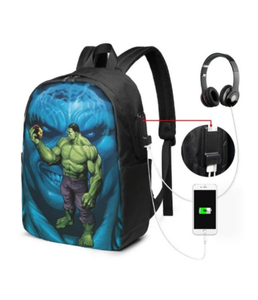lot 416 image: Hero Hulk Backpack For Men, Women & Teens. Water Resistant Casual Daypack Fits Laptop With Usb Charging Port,17 In Bookbag For Travel, School & Hiking - Retail $49