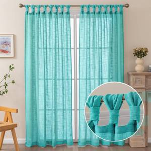 lot 447 image: BRIGHTSHEER Lake Blue Linen Semi Sheer Inverted Pleat Curtain Panels with Twist Tabs (W52 x L84) 2 Curtain Panels Included