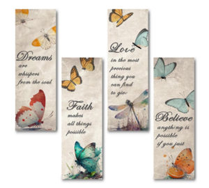 lot 458 image: Inspirational Butterfly Wall Art Set - Dreams, Faith, Love & Believe