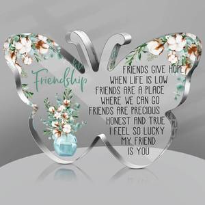 lot 474 image: Thank You Gift for a Friend Acrylic Heart Butterfly Keepsake Paperweight for Home Office Table Shelf(Butterfly) Quote in stock photo is different than actual product