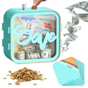 lot 476 image: Kickduck 5-in-1 Piggy Bank for Kids-Wooden Money Saving Box, Savings Challenge Box($500$1000$2000$3000$10000), Kakeibo Money Box with Counter, Cash Vault Savings Box, Coin Bank for Boys-Dinosaur