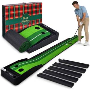 Fitvids Premium Automatic Ball Return Golf Putting Mat, Portable Indoor Golf Practice Green with Alignment Guide & Solid Base, Regular, Green - Retail: $60