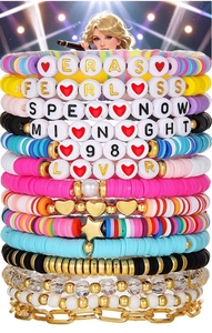 lot 481 image: Taylor Swift Inspired 14 Piece Bead Bracelet Set AND Taylor Swift Keychain