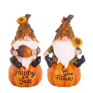 lot 3281 image: Fall Gnome Pumpkin Resin Statue, Autumn Garden Dwarf Figurine 2 Pack Waterproof for Indoor Bookshelf Lawn Yard Patio Thanksgiving Day Happy Fall Give Thanks Decor