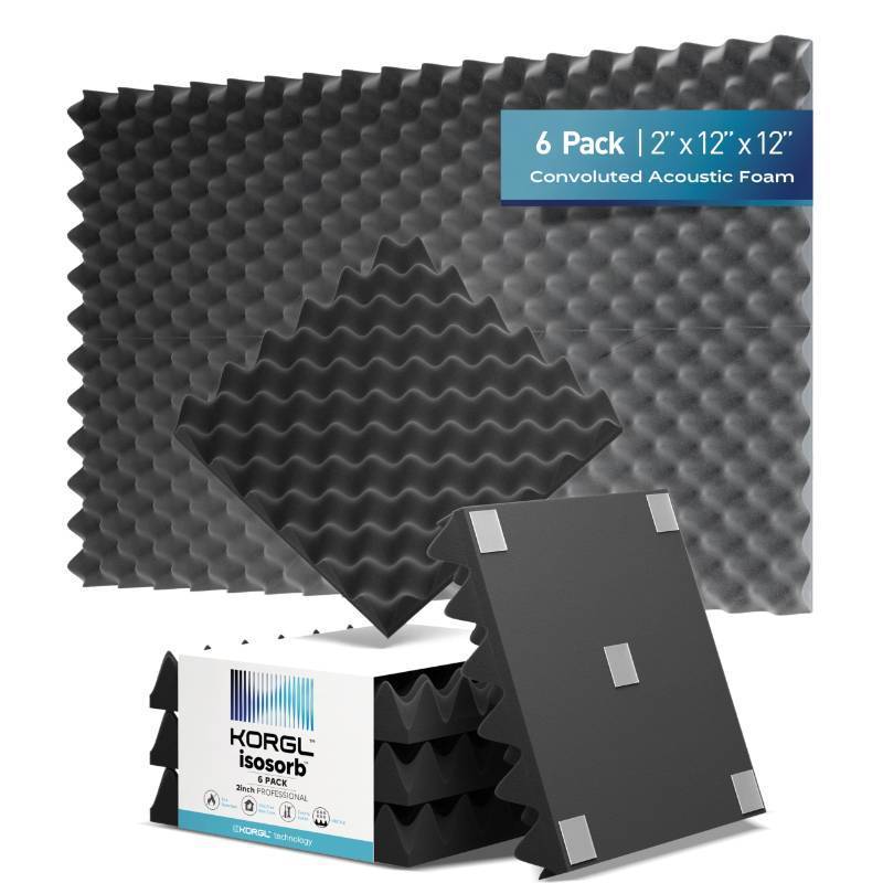 lot 10 image: Korg 12x12x2inch  Sound Proof Foam Panels For Walls  Egg Crate Shape with Double-Sided Adhesive Tape, Sound Absorbing Acoustic Panels, High Density Acoustic Foam Wall Panels (6 Pack  2)