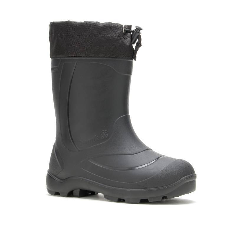 lot 101 image: Kamik Snobuster 1 Kids Snow Boots, Waterproof, Thermal Liner & Adjustable Snow Collar, Black - Size 5 Big Kid - Retail  $70