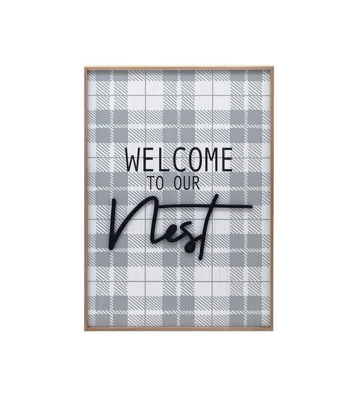 lot 1040 image: Welcome To Our Nest Wood framed Entryway Decor, 3D Nest Lettering Hanging Sign Decor With Silk Printing Background 19 12 x 27 12