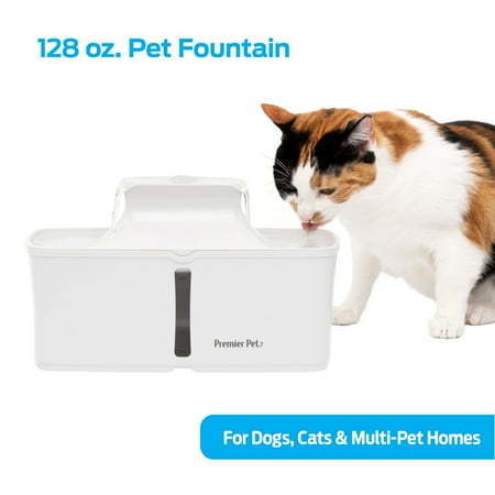 lot 1147 image: Premier Pet 128 oz. Pet Fountain- Automatic water fountain for dogs  cats & multi-pet homes  filtered water  promotes hydration  adjustable water flow  sleek  compact  easy to clean  filters included