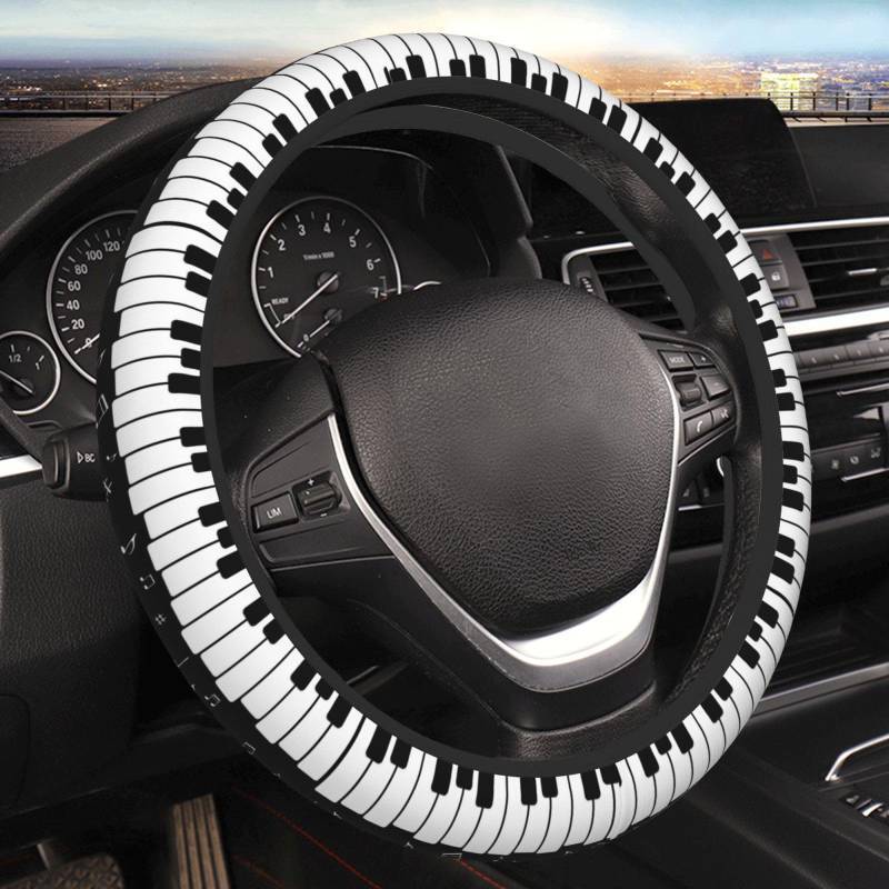 lot 2719 image: Piano Keys Steering Wheel Cover Non Slip Universal 15 Inch for Men Women Cute Car Accessories