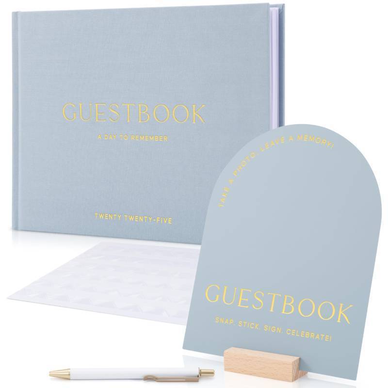 lot 2744 image: Beautiful Wedding Guest Book Set With Personalized 2025 Year for Your Wedding Reception Elegant Polaroid Photo Guestbook w Linen Cover, Sign, Luxury Pen & Adhesive Photo Corners to Capture Memories