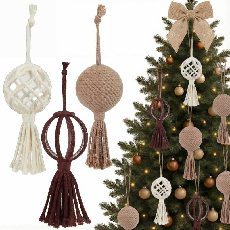 lot 2804 image: DEEKIN 12 Pcs Rustic Christmas Ornaments Boho Farmhouse Christmas Tree Balls Burlap Neutral 2.76 Inch Hanging Tassel Xmas Home Decor for Party Creamy White, Beige, Dark Brown
