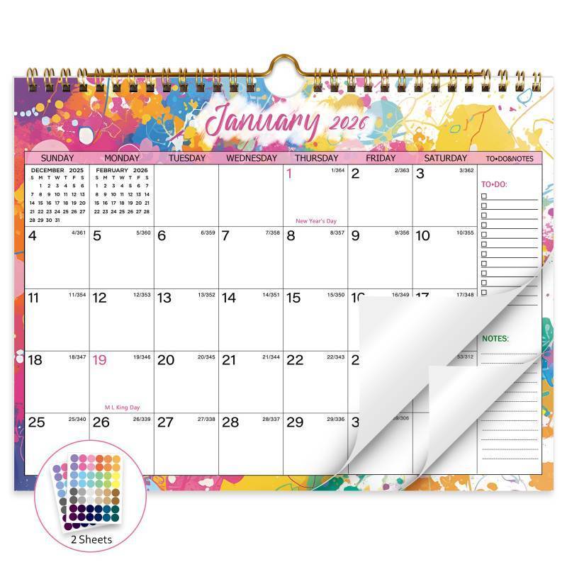 lot 2905 image: XISIDO 2026 Calendar, 2026 Wall Calendar, 18 Month Wall Calendar 2026-2027, January 2026 to June 2027 Calendar with Twin-Wire Binding, Hanging Hook and Julian Dates, 11 X 8.5 (Colorful)