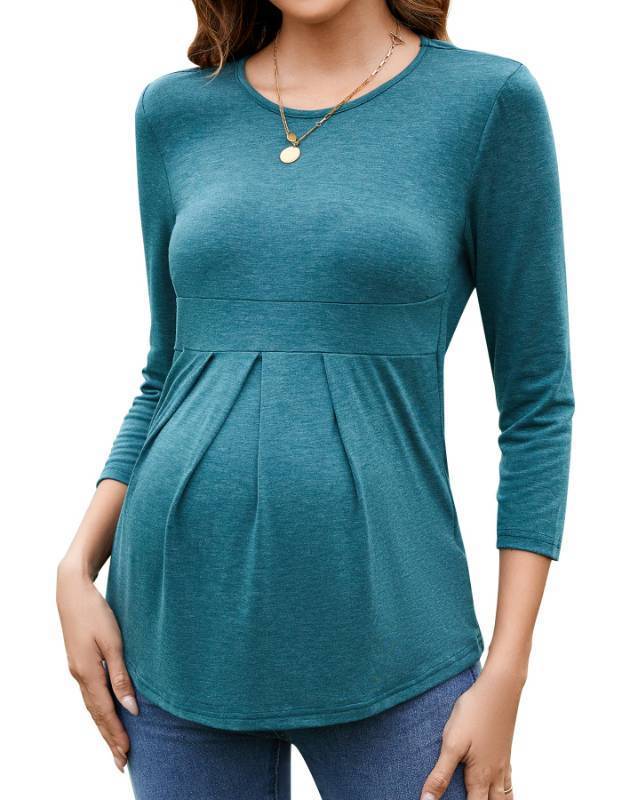 lot 2937 image: Sosolism Womens Maternity Tops 34 Sleeve Front Pleat Maternity T-Shirts Round Neck Peplum Pregnancy Clothes Size XXL