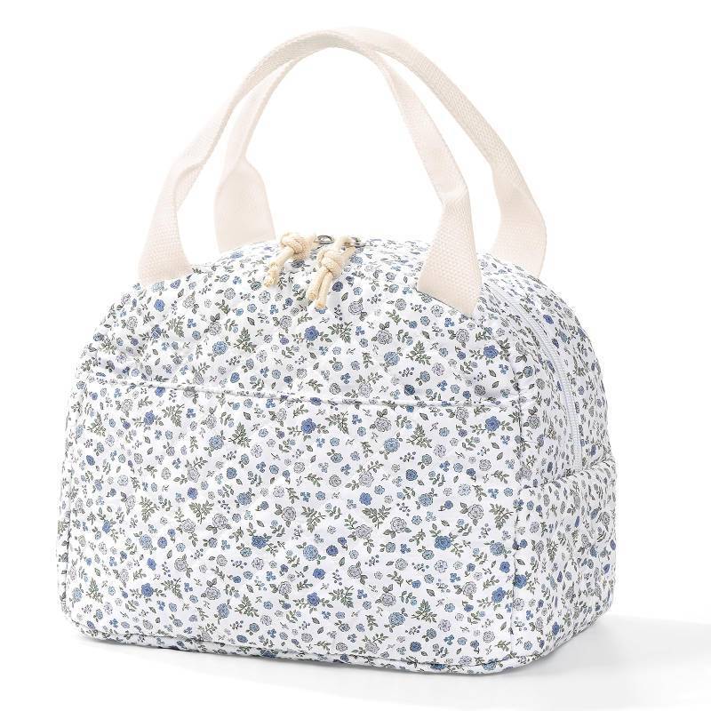 lot 1063 image: Lunch Bag Cotton Quilted Insulated for Women Cute Floral Lunch Tote Bag Reusable Cooler Bag Large Capacity Leakproof Lunch Box Bag