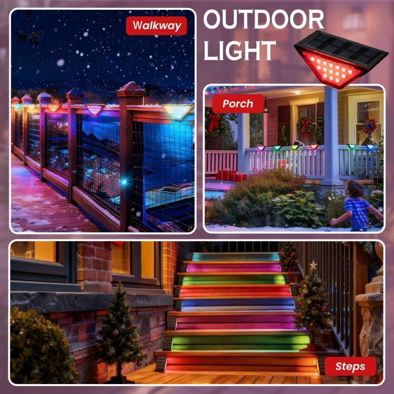 lot 1069 image: SOLPEX 12 Pack Solar Christmas Lights Outdoor, 24 LEDs Solar Stair Lights Outdoor Christmas Decorations for Porch Stair Step Deck Patio Yard Garden (RGB)