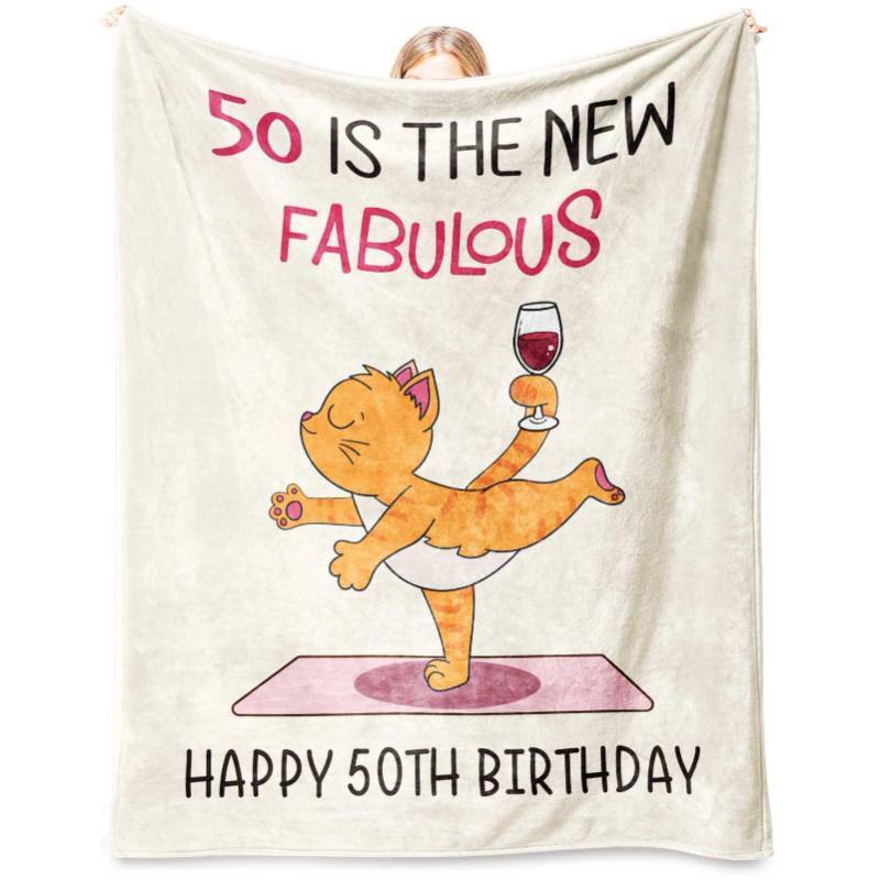 lot 2879 image: Glydein Happy 50th Birthday Gifts for Her, Flannel Soft Blanket Decorations, 50 Years Old Birthday Gifts for Women, Fabulous Turning 50 Gift for Woman, 50x60 inches