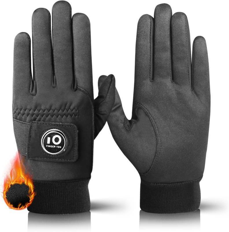 lot 1193 image: FINGER TEN Men Winter Golf Gloves Warm with Ball Marker Grip Performance Value 1 Pair Large Cold Weather Windproof Size from Medium to XL (Large)