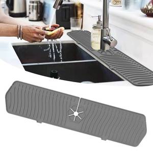 lot 515 image: Silicone Sink Faucet Absorbing Drying Mat Grey (24 x 5.6 x 0.5 inches) Durable Absorbent and Protector Draining Pad for Kitchen, Bathroom, Ternal Sinkmat, Water Drip Catcher Splash Tray Guard