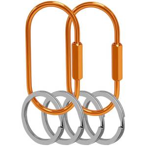 lot 526 image: Yebongda Key Chain, Brass Key Rings 2 Pack Screw Lock Key Organizer with 4 Rings Carabiner Keychain Clip for Men and Women (Orange)