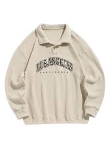 lot 551 image: ZAFUL Mens Polar Fleece Sweatshirt Letter Embroidered Half Buttoned Stand Collar Pullover Sweatshirts (5-Coffee, M)