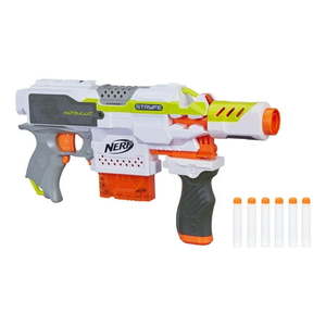 lot 554 image: Nerf Stryfe Modulus Motorized Toy Blaster with Drop Grip  Barrel Extension  6-Dart Clip  6 Official Darts for Kids  Teens  & Adults