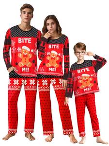 lot 602 image: IFFEI Family Christmas Pajamas Matching Sets Holiday PJs with Gingerbread Man Tee and Red Pants with Pockets Loungewear - Size 6-7 Years