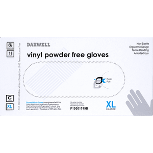 lot 628 image: Daxwell Powder Free Vinyl Gloves - Clear - 100ct (Size XL)