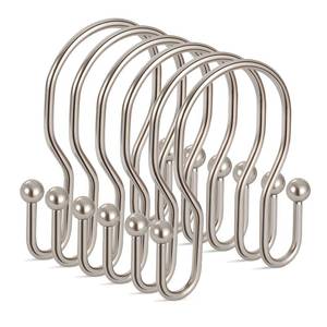 lot 660 image: 24 Pack Double Shower Curtain Hooks Rings, TENOVEL Double Sided Shower Curtain Hooks Rust Proof for Shower Curtain, Stainless Steel Bathroom Shower Hangers Rings for Shower Rods, Brushed Nickel (20 Included) - Retail $9