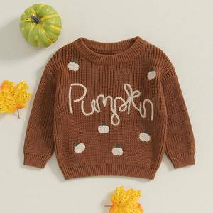 lot 673 image: Toddler Newborn Baby Girl Boy Knit Sweater Halloween Outfit Embroidery Warm Crewneck Tops Fall Winter Clothes (Brown4, 18-24 Months)