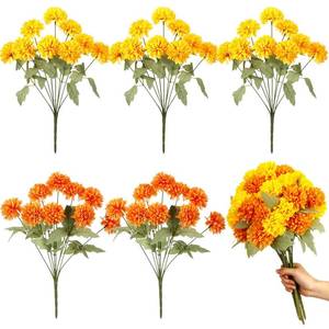 lot 678 image: Suncalla 6 Bundles 16.5 Artificial Marigold Flowers 54 Heads Orange & Yellow Dried Silk Fake Marigold Ball Heads Bouquet Realistic Autumn Plants for Day of the Dead Dia De Los Muertos Fall Decoration