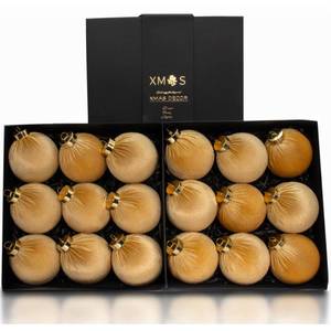 lot 682 image: 18PCS Champagne Gold Velvet Christmas Ornaments Set Large Matte Flocked Shatterproof Baubles for Xmas Tree Decoration, Luxury Hanging Ornaments for Holiday & Home Dcor (Gold, 3 Inch  8 cm)