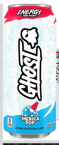 lot 344 image: GHOST Energy Drink - Merica Pop, 16oz Cans. 5-Pack (Exp.112026)