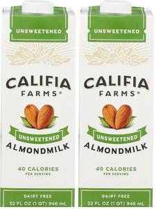 lot 356 image: Califia Farms Unsweetened Almond Milk, 32 FZ (2 Pack). Best By 032026.