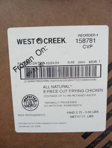 lot 366 image: West Creek All Natural Cut Chicken - Includes 16 Chickens Cut Into 8 Pieces Each. Frozen on 11082024.