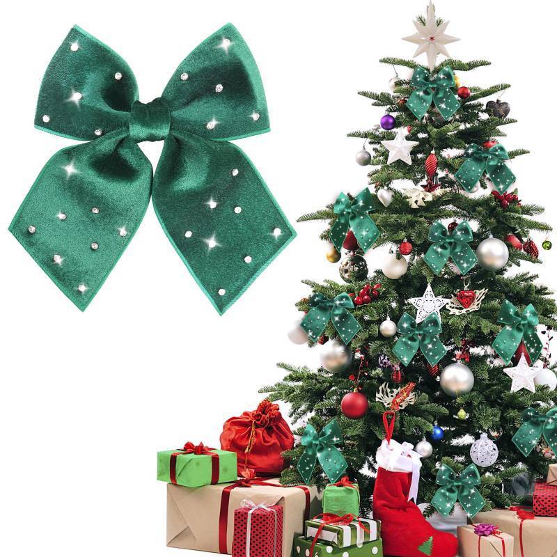 lot 3278 image: Green Velvet Christmas Bow, 6PCS Small Christmas Ribbon Wreaths Bows Decorations