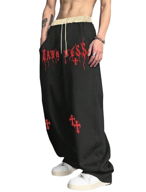 lot 3283 image: ZAFUL Mens Y2K Cross Letter Graphic Goth Sweat Pants Drawstring, Size Small